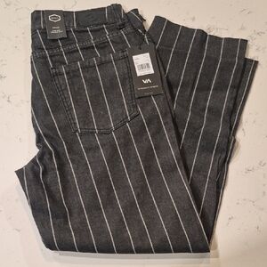 NWT RVCA Holli High Rise Black Pinstripe Straight-Leg Crop Pants